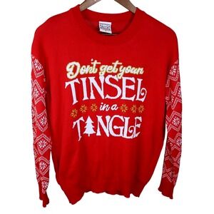 Red Christmas Sweater Womens Holiday Tinsel Tangle Crew Neck Long Sleeve M